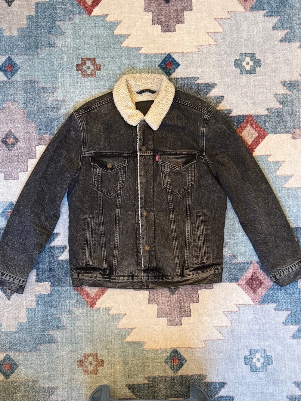 Levi's Black Denim Jacket with Cream Sherpa Collar
